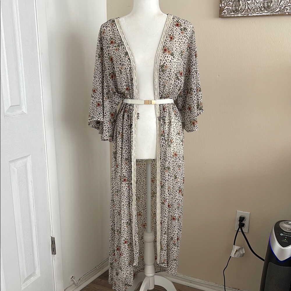 Floral Kimono Cardigan with Belt